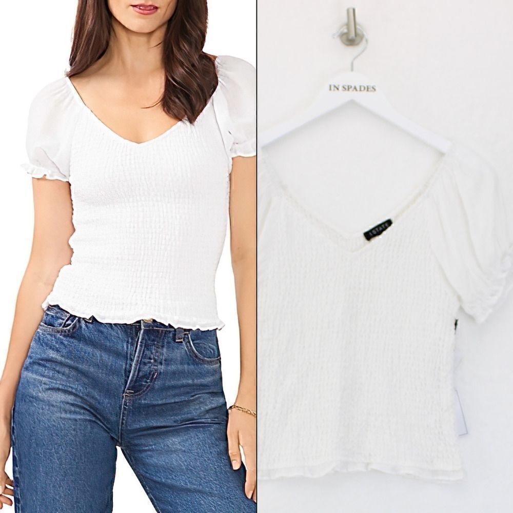 1.STATE Smocked Puff Sleeve Blouse in Ultra White